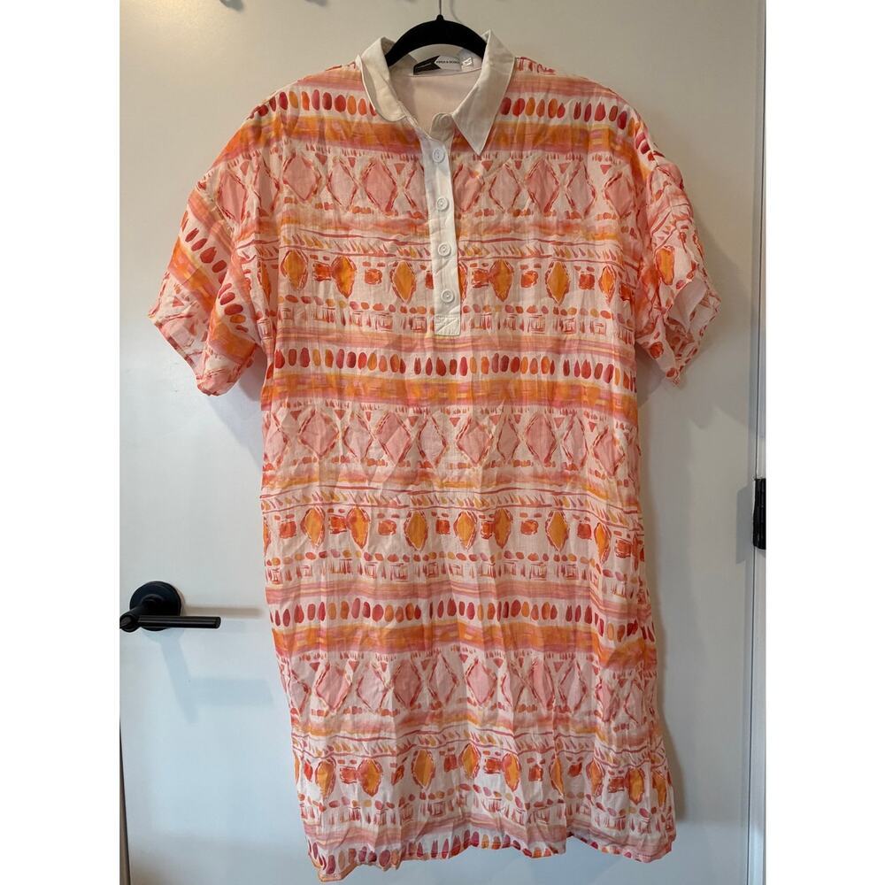 Exclusive Piper & Scoot Collared Shirt Dress Beachy Design Womens Large